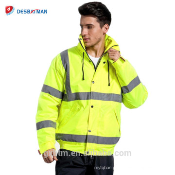 2018 Mais Excelente Qualidade Amarelo Hi Vis Workwear Parka Alta Visibilidade Refelctive Segurança Inverno Acolchoado Trabalho Jaqueta com Capuz